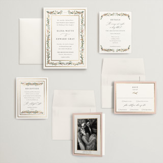 This is a blush wedding invitations with foil pressed by Susan Moyal called blooming vine printing on signature in grand