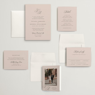 This is a dusty rose wedding invitations with standard by Kelly Schmidt called arch monogram printing on signature in grand