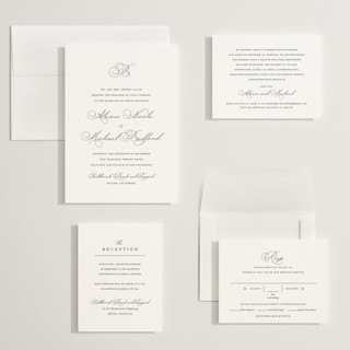 This is a pearl wedding invitations with standard by Jennifer Postorino called initial printing on signature in grand