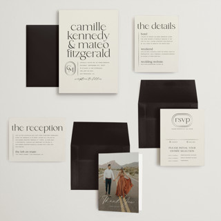 This is a latte wedding invitations with standard by Jackie Crawford called modern monogram printing on signature in grand