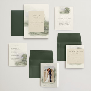 This is a moss wedding invitations with standard by Hannah Williams called hillside printing on signature in grand