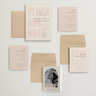 This is a blush wedding invitations with standard by Pixel and Hank called salted printing on signature in grand