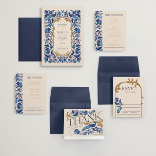 This is a cerulean wedding invitations with standard by GeekInk Design called gilded printing on signature in grand