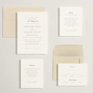 This is a golden wedding invitations with standard by Stacey Meacham called classic decorum printing on signature in grand
