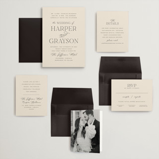 This is a creme wedding invitations with standard by Carly Reed Walker called tendu printing on signature in grand