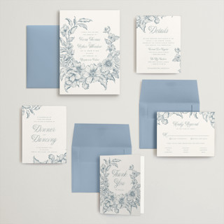 This is a lake wedding invitations with standard by Leah Bisch called wreath in bloom printing on signature in grand