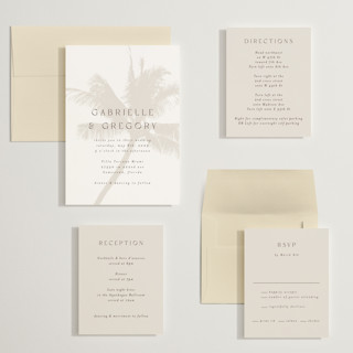 This is a ecru wedding invitations with standard by AK Graphics called palm printing on signature in grand