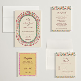 This is a ivory wedding invitations with standard by Sherley Ferreira called mughal gardens printing on signature in grand