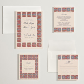 This is a terracotta wedding invitations with standard by Katharine Watson called block print tile printing on signature in grand