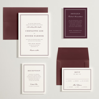 This is a burgundy wedding invitations with standard by Stacey Meacham called engraved names printing on signature in grand