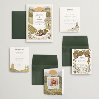 This is a sage wedding invitations with standard by Shiny Penny Studio called valley of the moon printing on signature in grand
