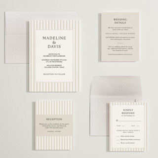 This is a latte wedding invitations with standard by First Rodeo Design called classic stripe printing on signature in grand