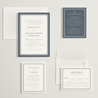 This is a french blue wedding invitations with standard by Jennifer Postorino called ariah printing on signature in grand