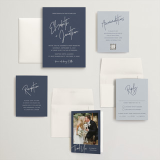This is a navy wedding invitations with standard by JoAnn Jinks called marked printing on signature in grand