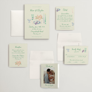 This is a garden wedding invitations with standard by Cass Loh called tablescape drawing printing on signature in grand