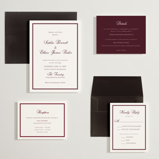 This is a dark merlot wedding invitations with standard by Cass Loh called chic union printing on signature in grand