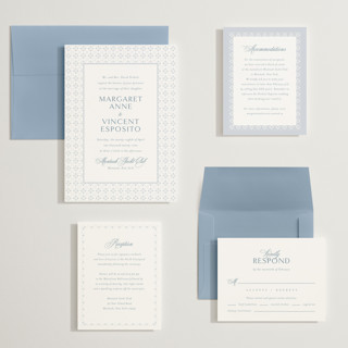 This is a dusty blue wedding invitations with standard by Jennifer Postorino called coastal charm printing on signature in grand