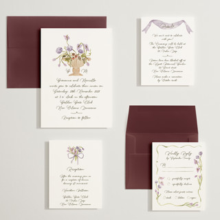 This is a lilac wedding invitations with standard by Pati Cascino called barolo printing on signature in grand