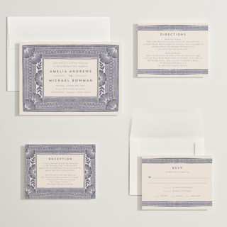 This is a twilight wedding invitations with standard by Katharine Watson called block print frame printing on signature in grand