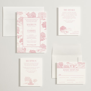 This is a peony wedding invitations with standard by Jenna Holcomb called southern charm toile printing on signature in grand
