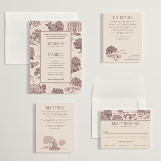This is a mulberry wedding invitations with standard by Jenna Holcomb called southern charm toile printing on signature in grand