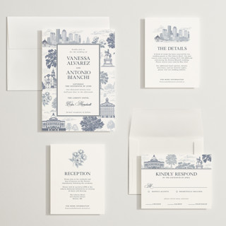 This is a marine wedding invitations with standard by Jenna Holcomb called boston toile printing on signature in grand
