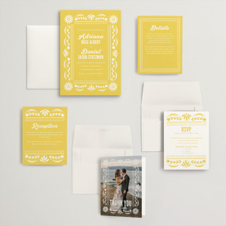 This is a sunshine wedding invitations with standard by Jessie Steury called pretty picado printing on signature in grand