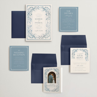 This is a delft blue wedding invitations with standard by Ashley DeMeyere called porcelain printing on signature in grand