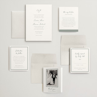 This is a sage wedding invitations with standard by Sara Hicks Malone called signature monogram printing on signature in grand
