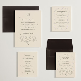 This is a lilac wedding invitations with standard by Helena Vitto called the swan printing on signature in grand