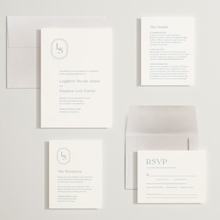 This is a lakeshore blue wedding invitations with standard by Jennifer Postorino called leighton printing on signature in grand