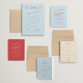 This is a tomato wedding invitations with standard by Helena Vitto called the bird song printing on signature in grand