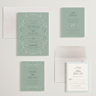 This is a buttermint wedding invitations with standard by Laura Hankins called trailing garden printing on signature in grand