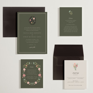 This is a moss wedding invitations with standard by Lori Wemple called botanical cameo printing on signature in grand