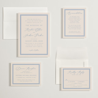 This is a periwinkle wedding invitations with standard by Hooray Creative called twin border printing on signature in grand