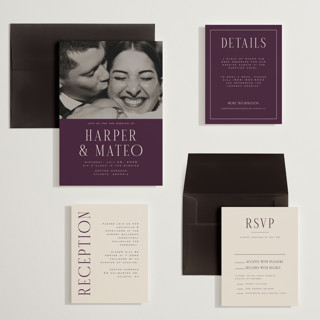 This is a plum wedding invitations with standard by Nicole Walsh called close-up printing on signature in grand