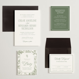 This is a moss wedding invitations with standard by Kelly Schmidt called woods printing on signature in grand