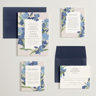 This is a natural wedding invitations with standard by Everett Paper Goods called irises printing on signature in grand