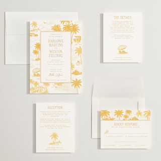 This is a sun wedding invitations with standard by Jenna Holcomb called beachtoile printing on signature in grand