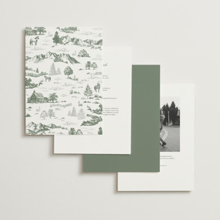 This is a evergreen wedding invitations with standard by Jenna Holcomb called mountain ranch toile printing on signature in grand
