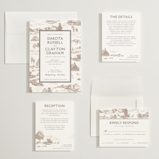 This is a leather wedding invitations with standard by Jenna Holcomb called mountain ranch toile printing on signature in grand
