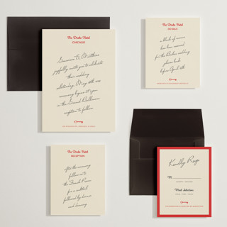 This is a classic red wedding invitations with standard by Studio Suku called hotel printing on signature in grand