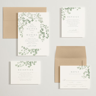 This is a eucalyptus wedding invitations with standard by Kristie Kern called vining printing on signature in grand