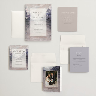 This is a lilac wedding invitations with standard by Lindsay Megahed called reflections printing on signature in grand