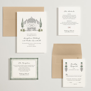 This is a forest wedding invitations with standard by Jackie Crawford called hand illustrated garden gate printing on signature in grand