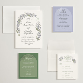 This is a violet wedding invitations with standard by Jenna Holcomb called forget me nots printing on signature in grand