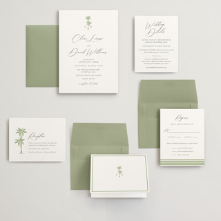 This is a leaf wedding invitations with standard by Olivia Raufman called palm monogram printing on signature in grand