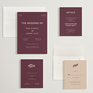 This is a plum wedding invitations with standard by Studio Suku called courthouse printing on signature in grand