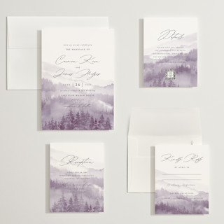 This is a lavender wedding invitations with standard by Helen Halik called over the mountains printing on signature in grand