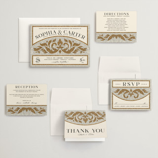 This is a sand wedding invitations with standard by GeekInk Design called floral mosaic printing on signature in grand